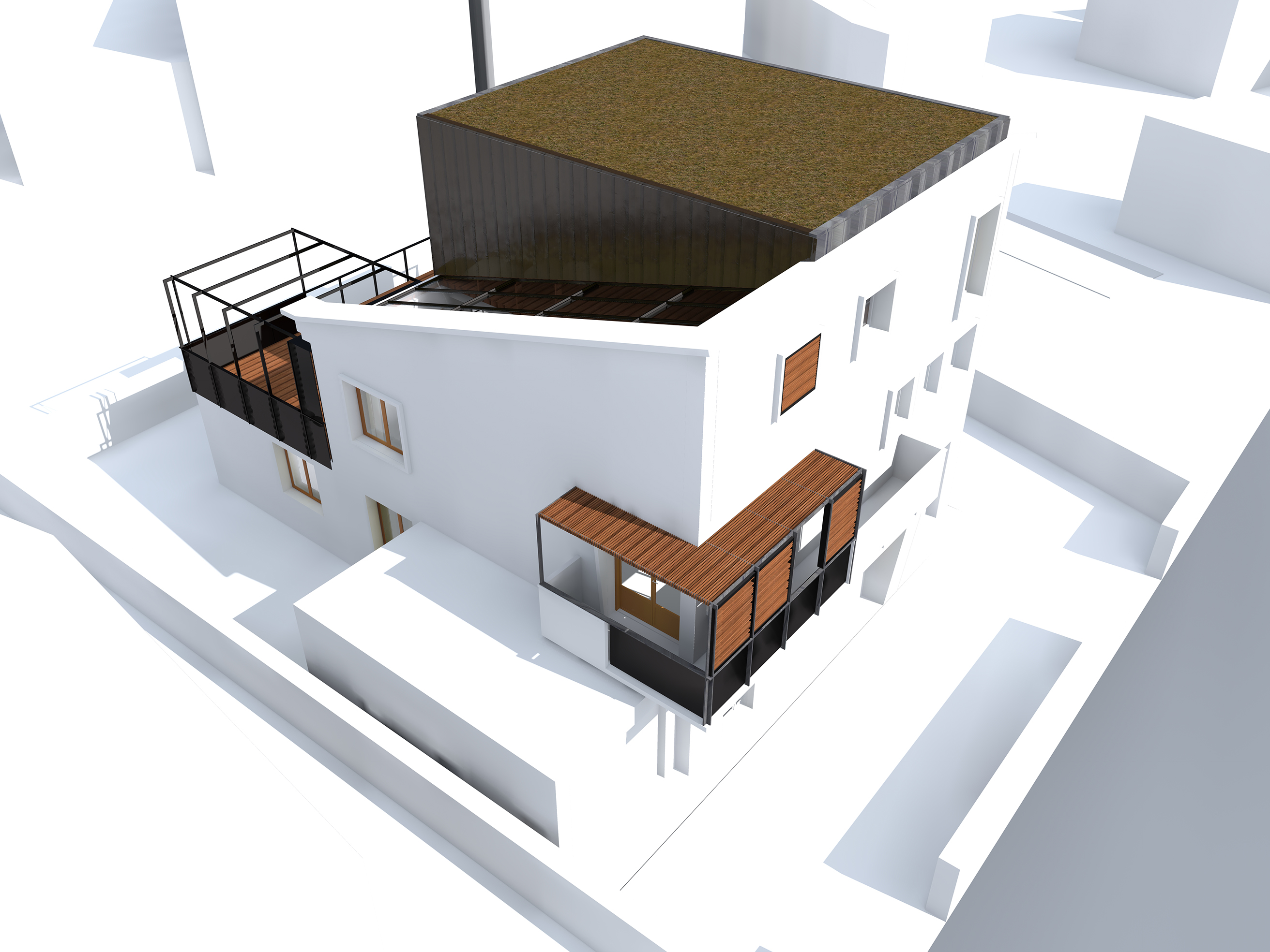 Le2bis - Agence d'architecture toulouse-Surélévation contemporaine Maison Toulouse Image 3D Principe Volumétrie