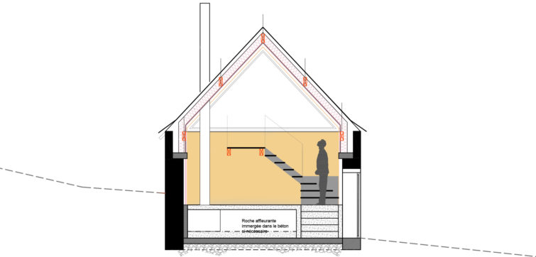 Le2bis-Rénovation grange-Coupe projet-Strates matériaux