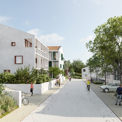 Le2bis-Agence d'architecture toulouse-Aménagement de la ZAC du bourg - Briscous- Projet - Perspective projet
