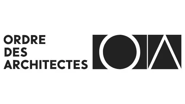 Ordre des architectes - Toulouse - Occitanie - Logo en noir et blanc comportant le texte ORDRE DES ARCHITECTES à côté de formes géométriques - un cercle, un rectangle vertical et un triangle en ligne. Architecte Toulouse : prenez rendez-vous gratuit et rencontrez-nous pour vos projets.